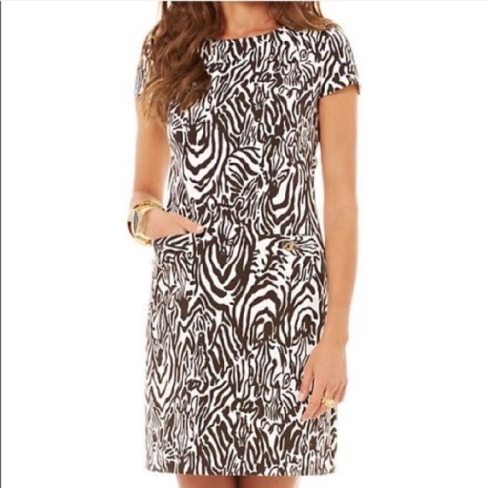Lily Pulitzer Cameo‎ Layton Brown/White Zebra Print Dress Sz XS